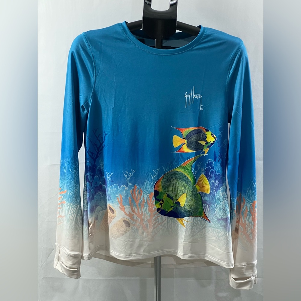 Guy Harvey Blue and White Long Sleeve Tee
